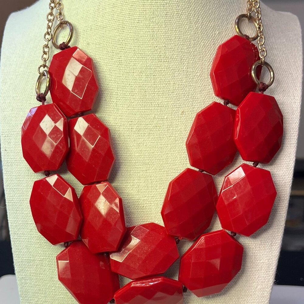 Red Faceted Layered Statement Necklace